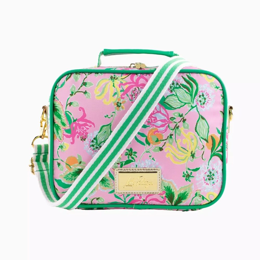 Lilly Pulitzer Pink Floral Crossbody Bag with Green Trim